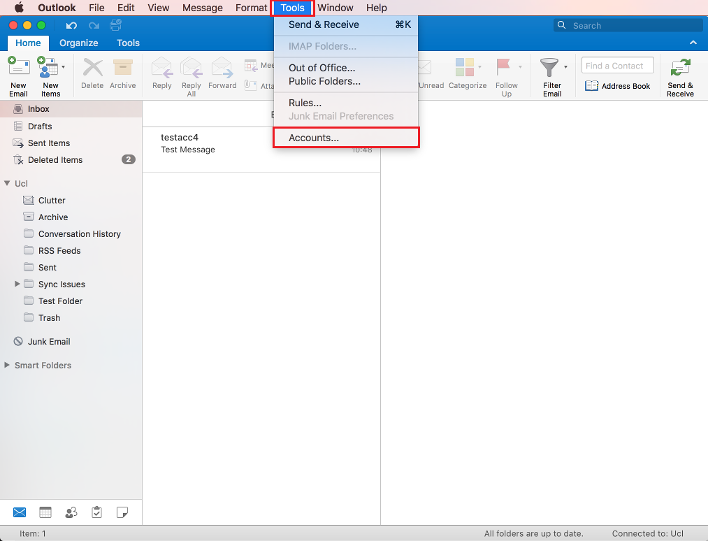 disable an account from send and receive in outlook for mac